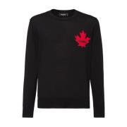 Sort Strikket Maple Leaf Sweater