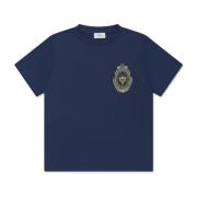 Blå Broderet T-shirt Kort Ærme