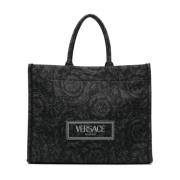 Sort Barocco Jacquard Tote Taske