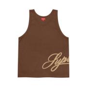 Mesh Script Tank Top Brown