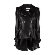 Sort Biker Peplum Frakke