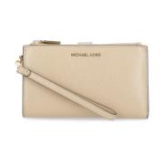 Beige Læder Pochette med Lommer