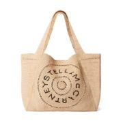 Beige Tote Taske med Broderi