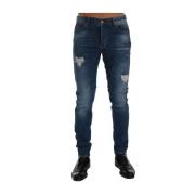 Blå Distressed Slim Fit Jeans