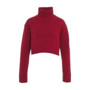 Rød Cropped Turtleneck Sweater Strikvarer