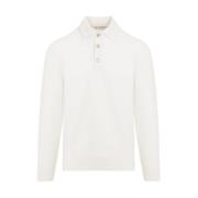 Hvid Cashmere Strik Polo Sweater