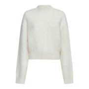 Beige Box-Fit Sweater med Mock Neck