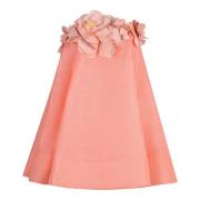 Blomstret Silke Linned Mini Kjole