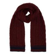 Burgundy Aran-Stitched Wool Scarf