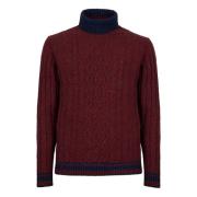 Burgundy Turtleneck Sweater Aran Stitched