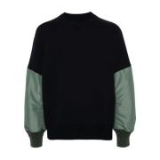 Marineblå Paneleret Crew Neck Sweater