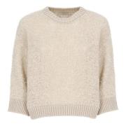 Beige Uldbluse Korte Ærmer