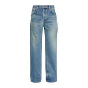 Blå Vasket Denim Straight Leg Jeans