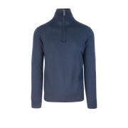 Blå Uld Slim Fit Halv-Zip Sweater