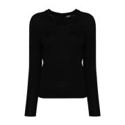 Sort Strikket Crew Neck Sweater