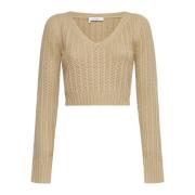 Ecru Hæklet Uld Cashmere Sweater