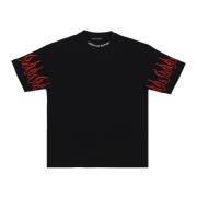 Flames Broderet T-shirt Sort/Rød