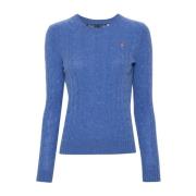 Blå Crewneck Sweater med Pony Broderi