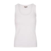 Hvid Ribbet Bomuld Tank Top