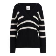 Stribet uld-kashmir V-hals sweater