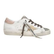 Hvide Læder Glitter Sneakers Vintage Stil