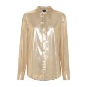 Beige Foiled Button-Up Skjorte