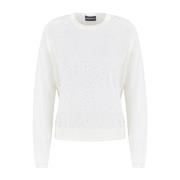 Hvid Rhinestone Pyntet Crew Neck Sweater