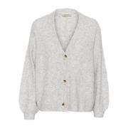 Grå Melange Strik Cardigan Oversized Sweater