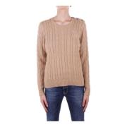 Beige Logo Front Button Sweater