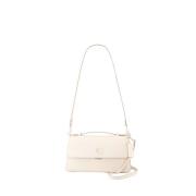 Beige Læder Crossbody Taske med Klaps