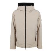 Beige Soft Shell Kort Frakke med Fast Hætte