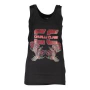 Dame Tank Top Sort Bred Skulder Rund Hals Print Logo