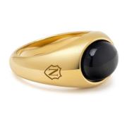 Gold Oval Signet Ring with Black Onyx