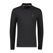 Sort langærmet poloshirt