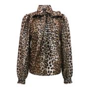 Leopard Print Bluse med Bue