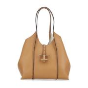 Beige Pebbled Leather Shopping Bag Set