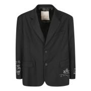 Broderet Oversize Blazer med Lommer