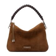 Brun Ruskind Crossbody Taske med Dobbelt Gusset