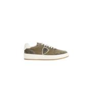 Khaki Grønne Sneakers med Perforeret Tå