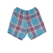 Plaid Aqua Multi Shorts Elastik Talje