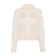 Diamantmønster Beige Sweater med Palietter