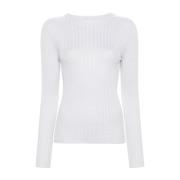 Lamé Ribstrik Sweater Hvid