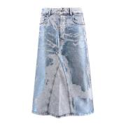 Lamineret Print Denim Nederdel