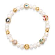 Womens Evil Eye Pearl Bracelet