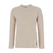 Beige Crewneck Sweater med Logo Patch