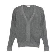 Ribstrikket sweater med Lurex-detaljer