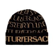 Sort uld beanie med guld logo