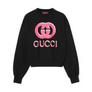 Sort Trykt Crewneck Sweater