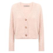 Pink Lurex Cardigan Uld V-Hals Kvinder