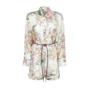 Blomstret Silke Skjorte Playsuit